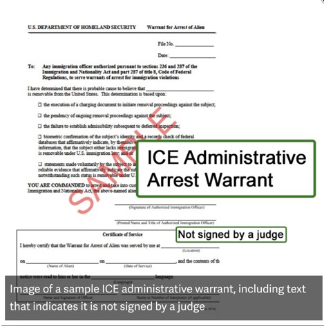  صورة لنموذج مذكرة إدارية من ICE، تتضمن نصًا يوضح مكان توقيع القاضي عليها