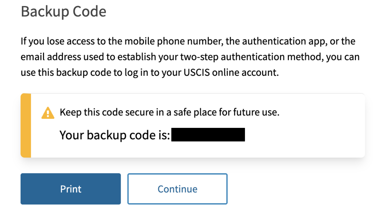This is the two step verification back-up code page.